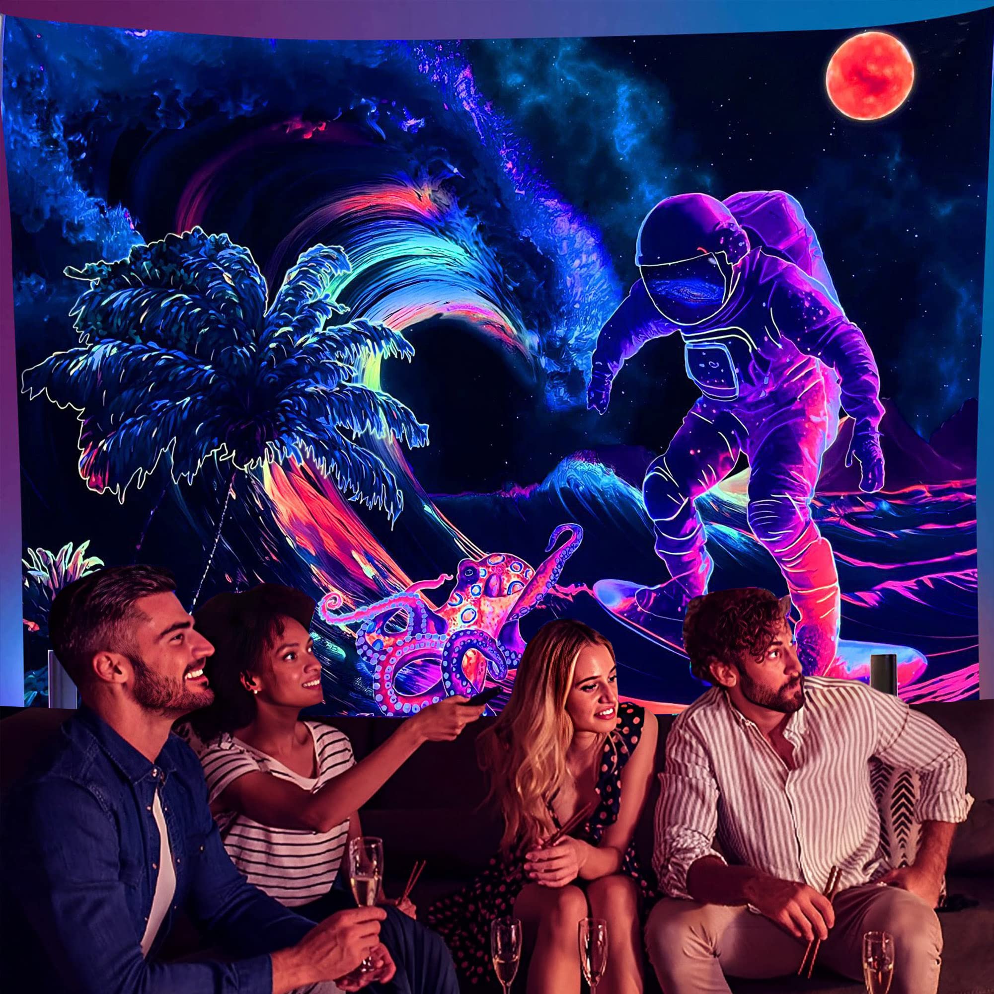 Amazon.co.jp: OSVINO ブラックライト宇宙飛行士 タペストリー